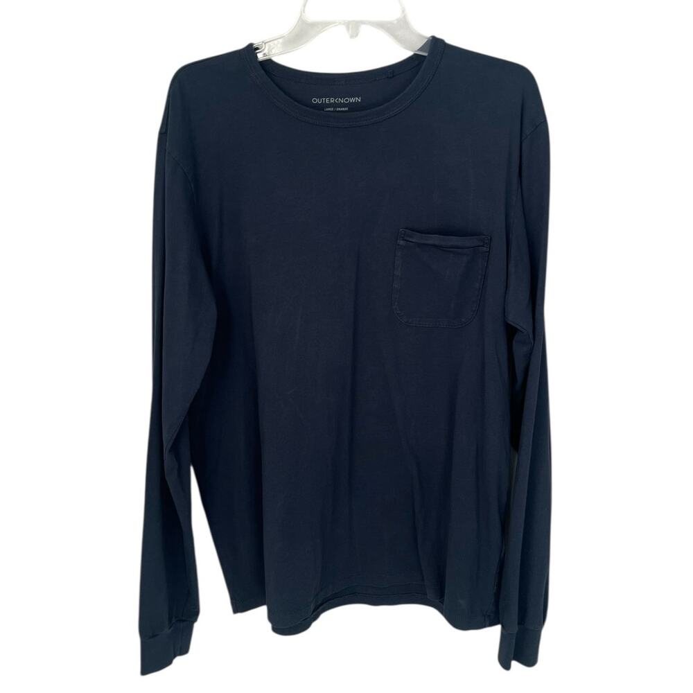 Outerknown Shirt Long Sleeve Pocket Organic Pima Cotton Peru Blue Mens Large